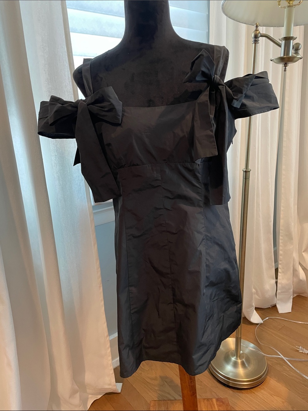 Kimchi Blue Dress - Black Off-Shoulder Mini Dress, with Bow Tie Straps Size L